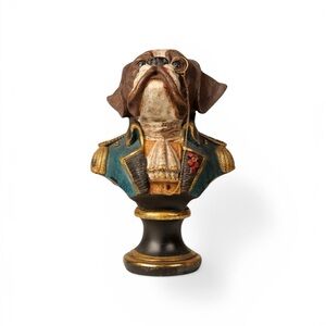 Victorian Bulldog Gentleman Bust Bookend w/ Monocle – Decorative Dog Statue